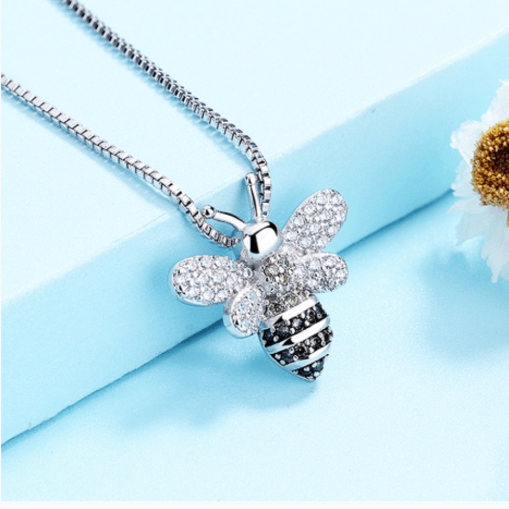 SCARLETT AND ELLA Sterling Silver Bee Pendant Necklace with Crystals w/18” Chain - Picture 8 of 8